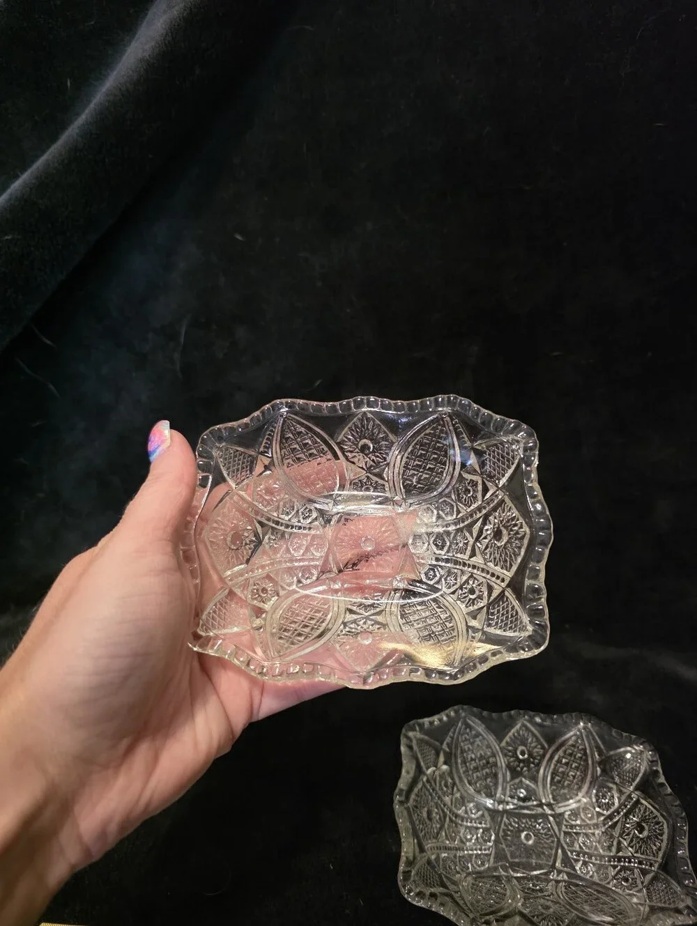 Vtg Indiana Glass Co. Small Rectangular Pressed Dishes Paneled Daisy & Finecut 2